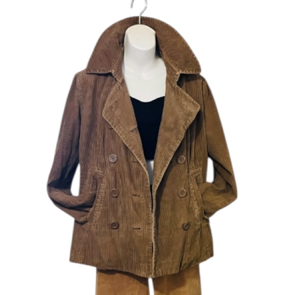 Focus 2000 Womans Light Brown Gold Tan Neutral Corduroy Double-Breasted Jacket 8